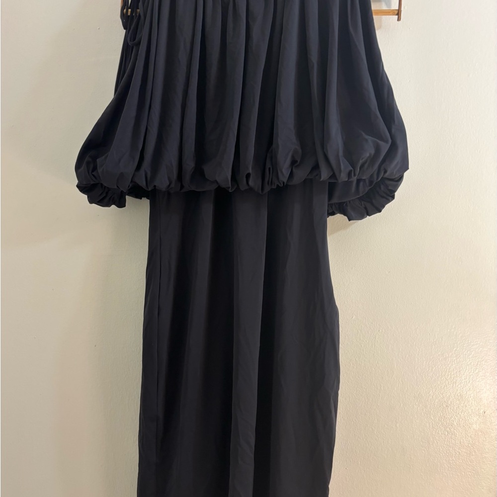 Zara Navy Mini Dress Balloon-Style Draped Top